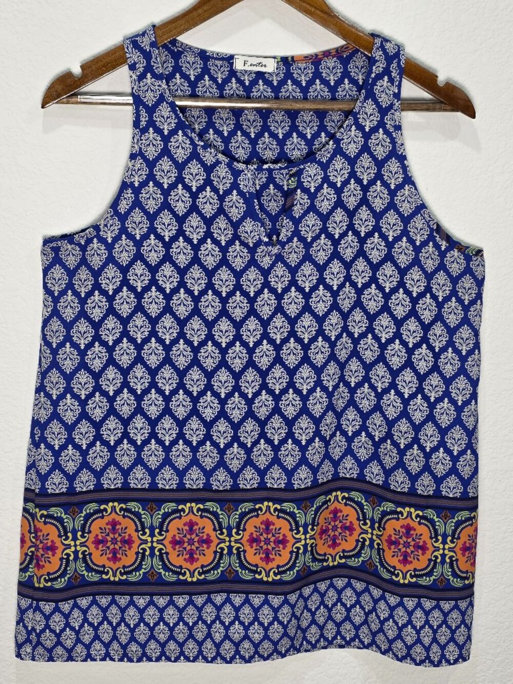 Faherty F.enter Boho Sleeveless Tank Top Blue Medallion Border Medium